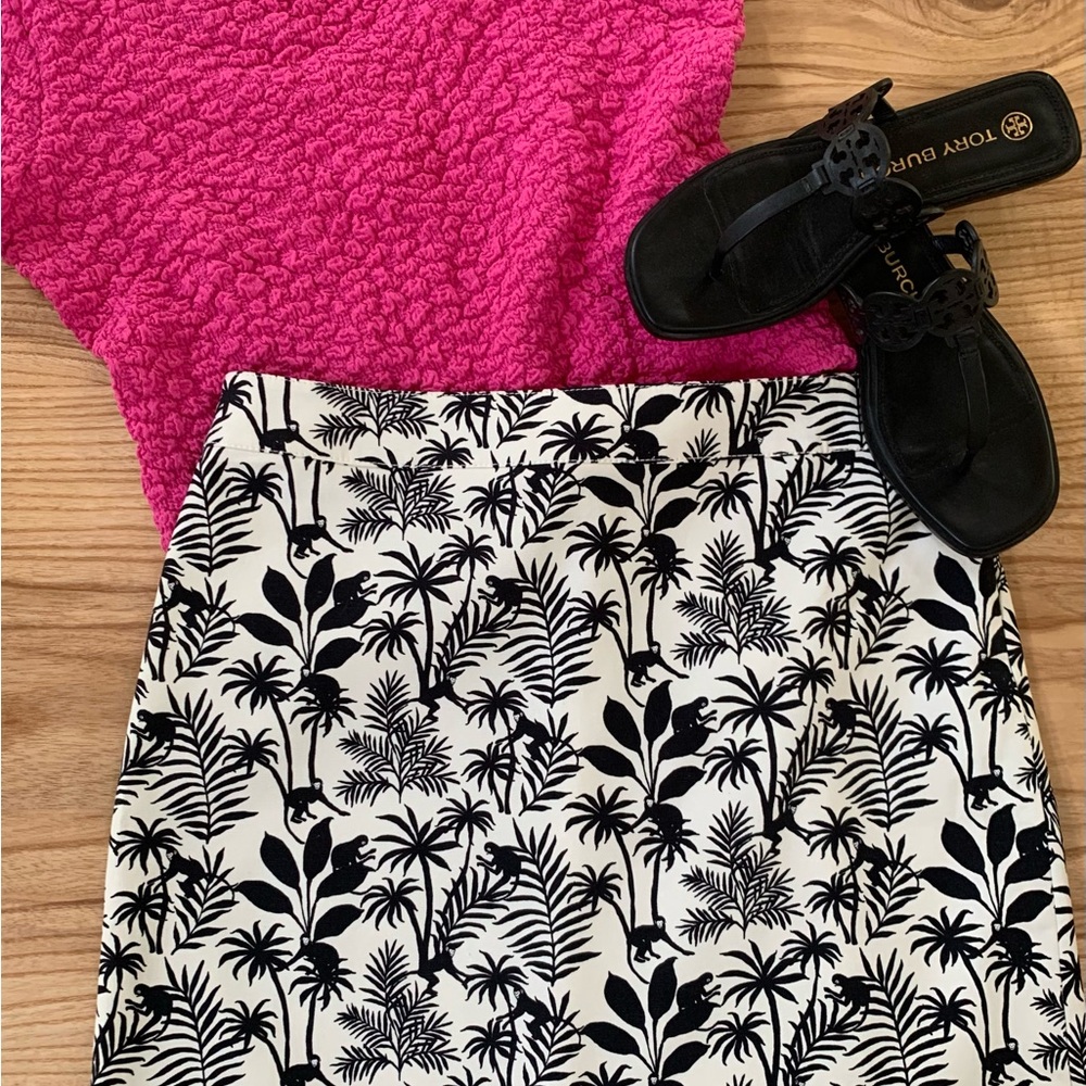 TALBOTS Tropical A-Line Cotton Skirt Black & White